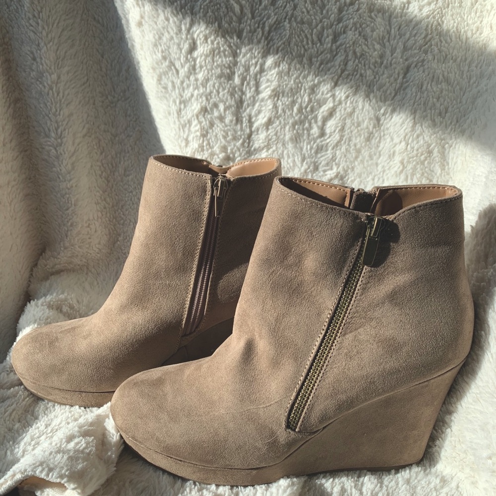 Beige Wedge Booties